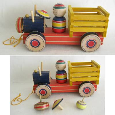 Yajiro Traditional Truck Pull Toy w/Tops